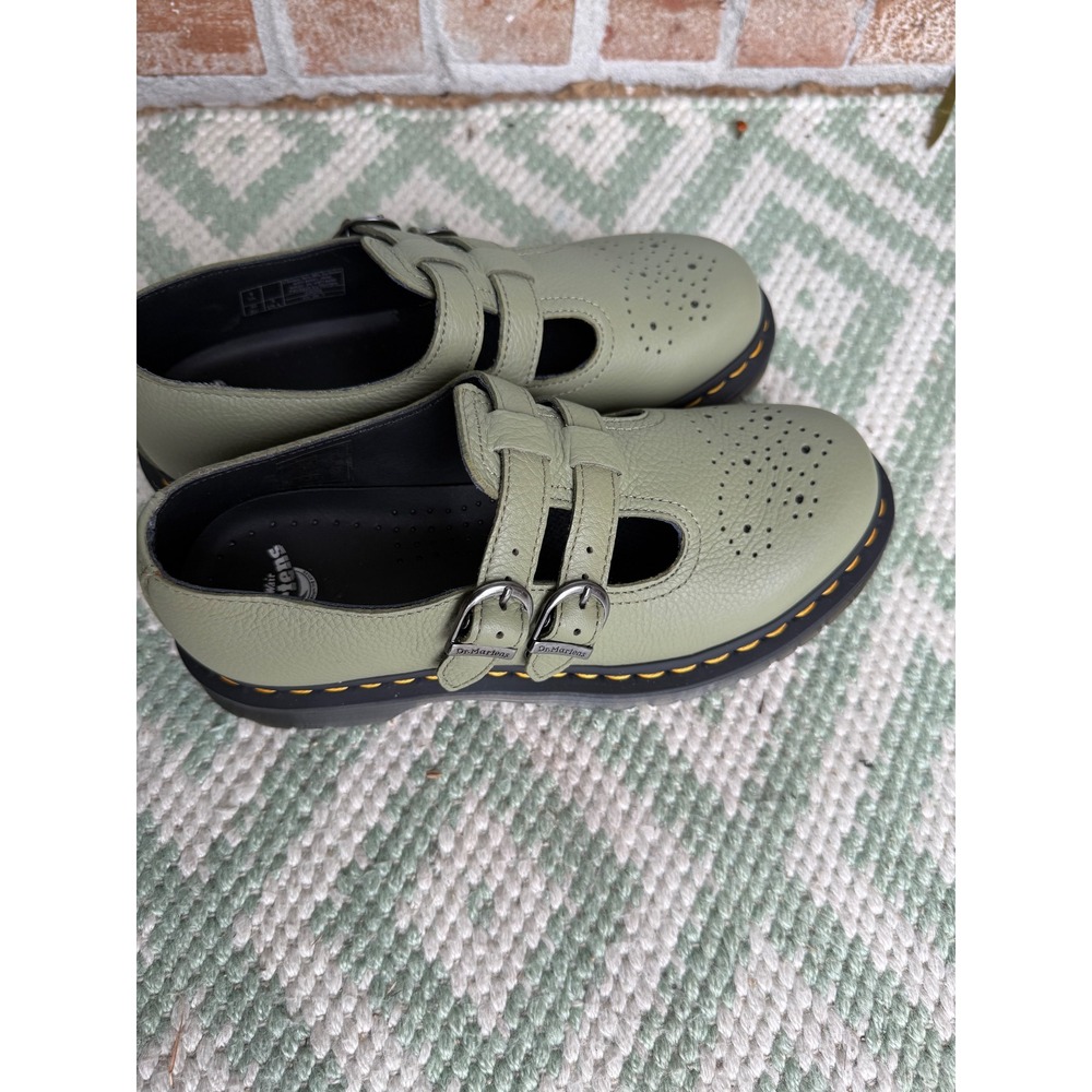 Dr. Martens 8065 Mary Jane Sage Green Virginia Leather Double Strap Shoes Size 8